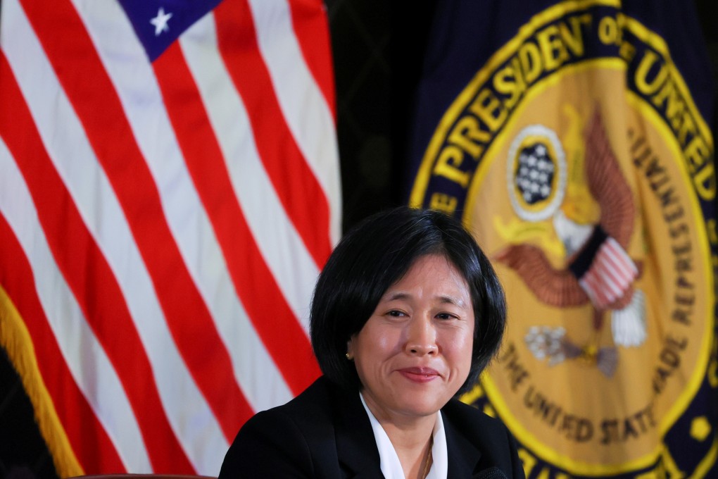 US Trade Representative Katherine Tai speaks at an event in Geneva, Switzerland on October 14. Photo: Reuters