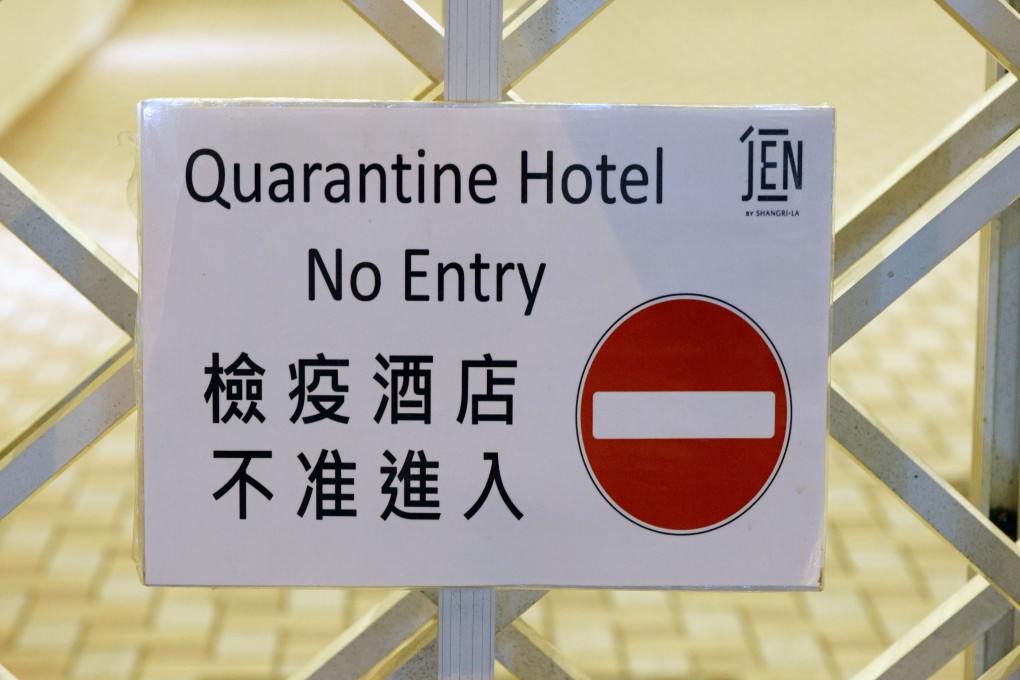 A sign is seen inside a quarantine hotel, during the coronavirus disease (COVID-19) pandemic, in Hong Kong, China August 30, 2021. Picture August 30, 2021.REUTERS/Tyrone Siu