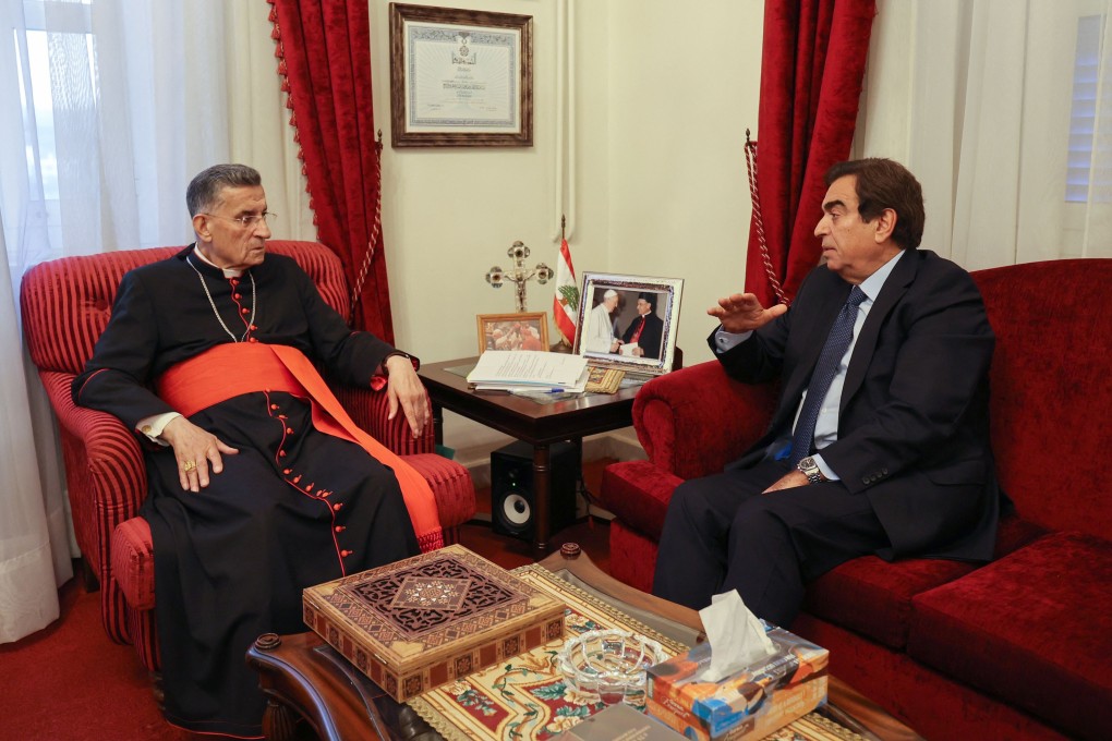 Lebanon’s Information Minister Georges Kordah, right, with Cardinal Mar Bechara Boutros al-Rahi at the Maronite Patriarchate in the mountain village of Bkerki near Beirut, Lebanon on Saturday. Photo: AFP