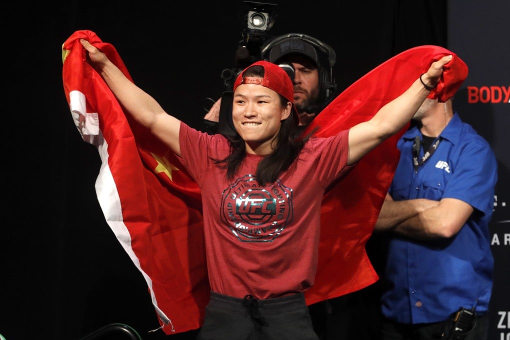 Former UFC women’s strawweight champion Zhang Weili arrives for the UFC 248 ceremonial weigh-in at T-Mobile Arena in Las Vegas. Photo: AP
