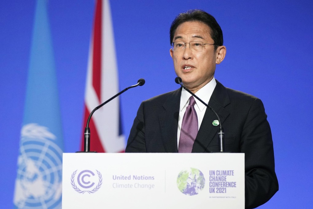 Japanese Prime Minister Fumio Kishida delivers a speech at the leaders' session of the 26th UN Climate Change Conference of the Parties, known as COP26, in Glasgow, Scotland. He also met world leaders on the sidelines. Photo: Kyodo