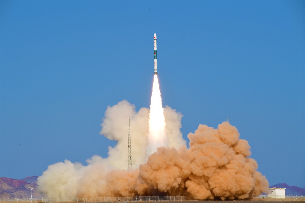 A rocket blasts off in northwest China last week, carrying the latest Jilin satellite. Photo: Xinhua