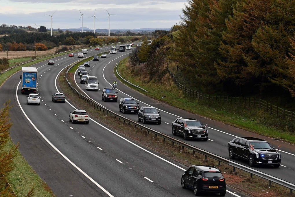 The motorcade of US President Joe Biden makes its way along the M8 motorway from Edinburgh to the COP26 UN Climate Change Conference in Glasgow. Photo: AFP
