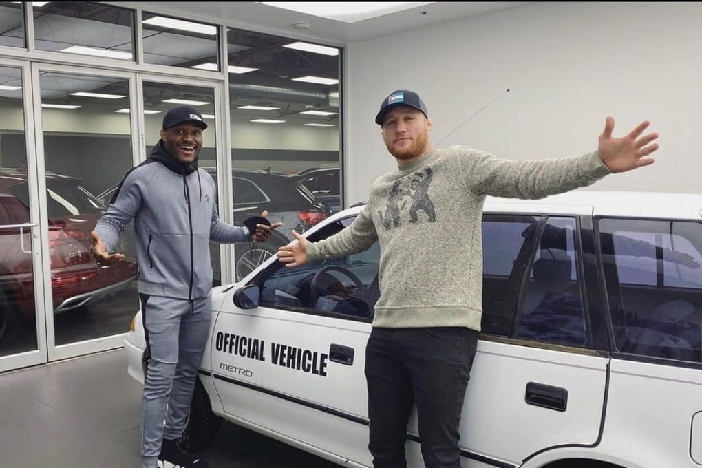 Kamaru Usman and Justin Gaethje in Denver, Colorado.