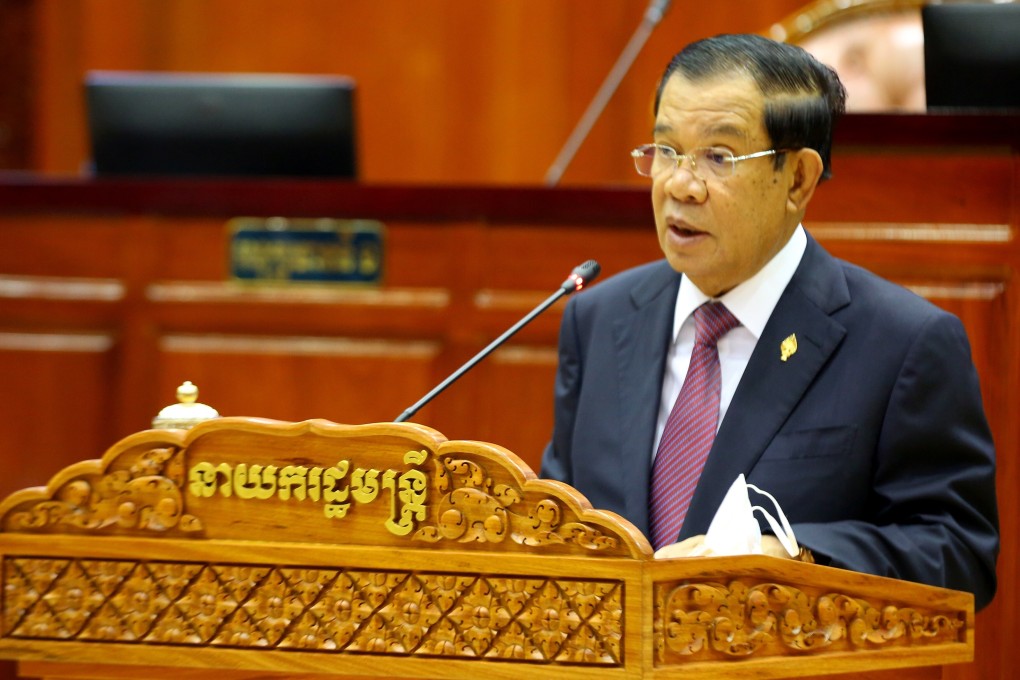 Cambodian Prime Minister Hun Sen attends a meeting at the National Assembly in Phnom Penh. Critics say he has wound back democratic freedoms by jailing political opponents and dissidents during his years in power. Photo: EPA-EFE