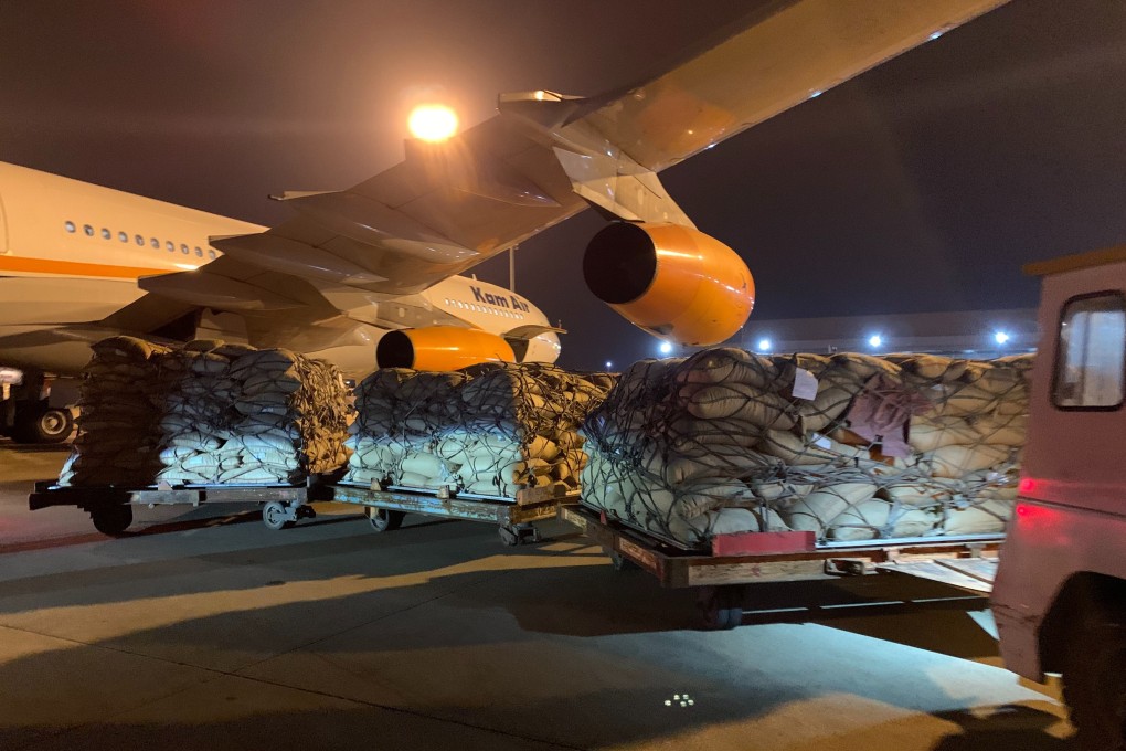 The first exports to China of Afghan pine nuts since the Taliban takeover of Afghanistan arrive at Shanghai’s Pudong airport. Photo: Wang Yu
