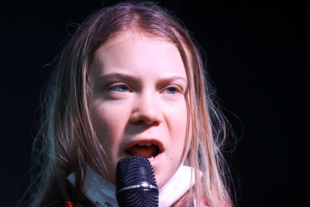 Climate activist Greta Thunberg speaks at a Fridays for Future march in Glasgow on Friday. Photo: Reuters