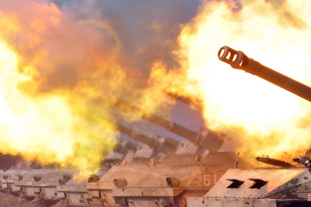 A photo released by the official North Korean Central News Agency of the artillery firing drill. Photo: EPA-EFE/KCNA