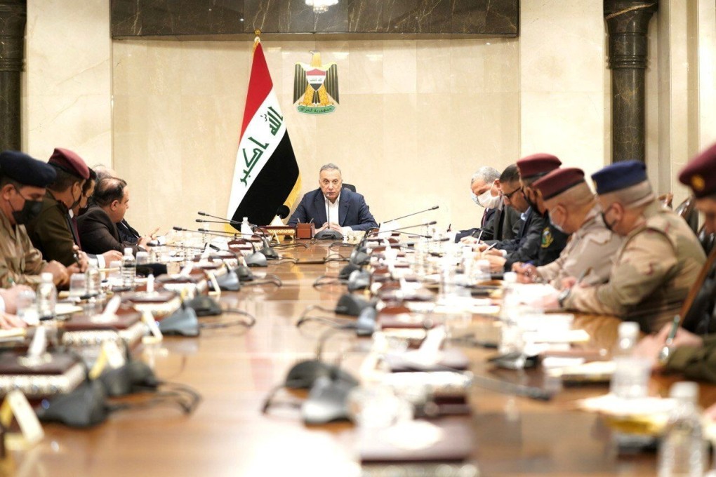 Iraqi Prime Minister Mustafa Al-Kadhimi meets with his country’s security leaders after a drone attack on his residence in Baghdad on November 7. Photo: Reuters