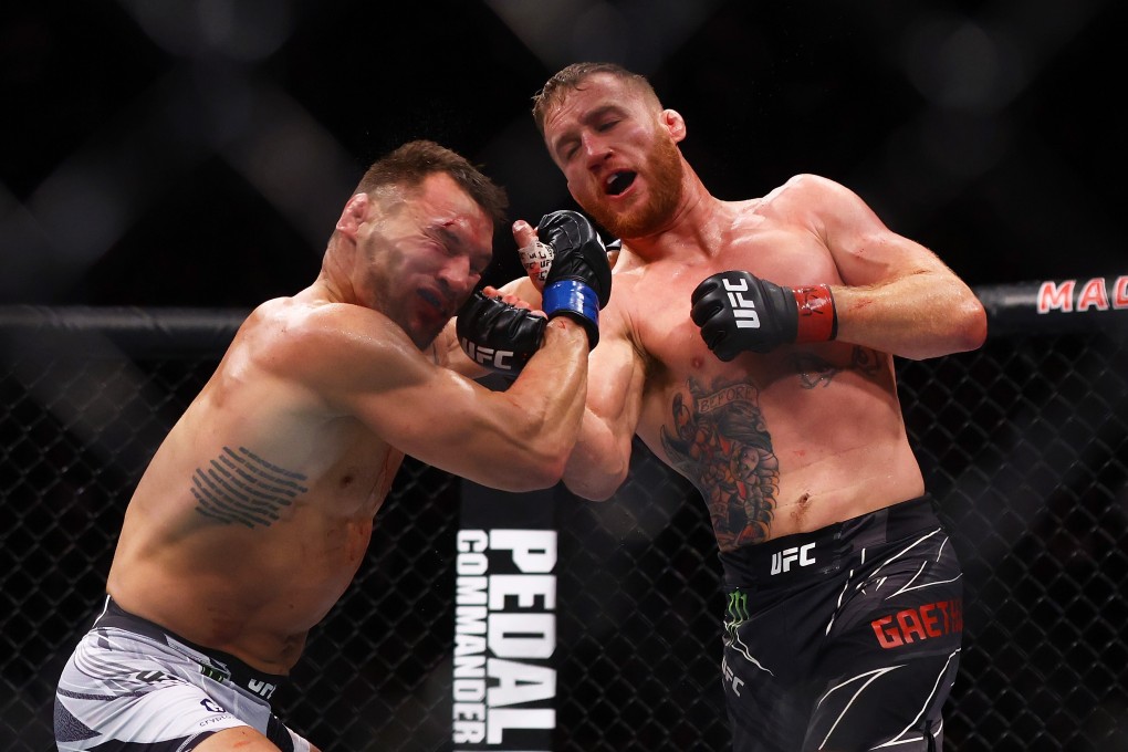 Justin Gaethje punches Michael Chandler at UFC 268. Photo: AFP