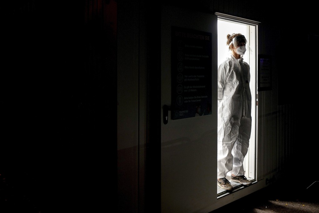 A medical worker at a Covid-19 test centre in Frankfurt. Germany’s infection rate has soared to the highest since the start of the pandemic. Photo: AP