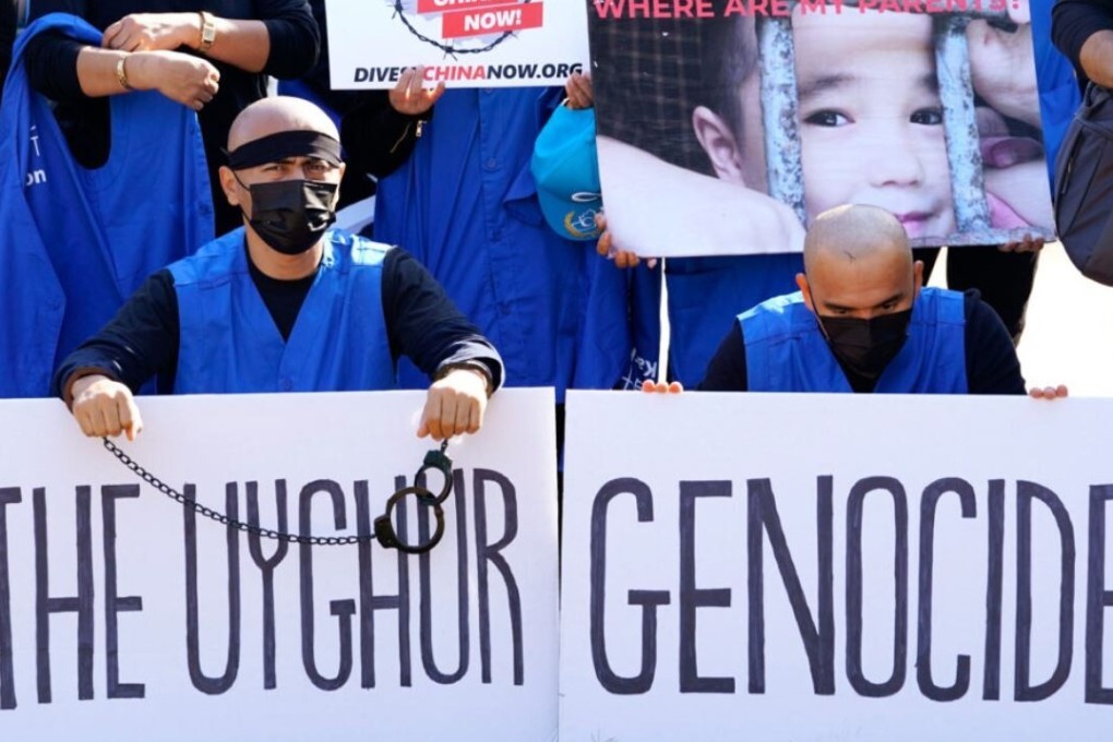 A protest against China’s treatment of Uygurs in Xinjiang. Photo: AP
