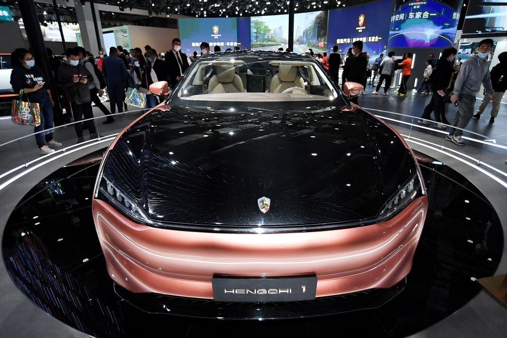 A Hengchi 1 EV on display at Auto Shanghai 2021 in April this year. The company said a fleet of 53 cars comprising five of its EV models – the Hengchi 1,3,5,6 and 7 – completed a 70-day road test covering half a million kilometres in September. Photo: Getty Images