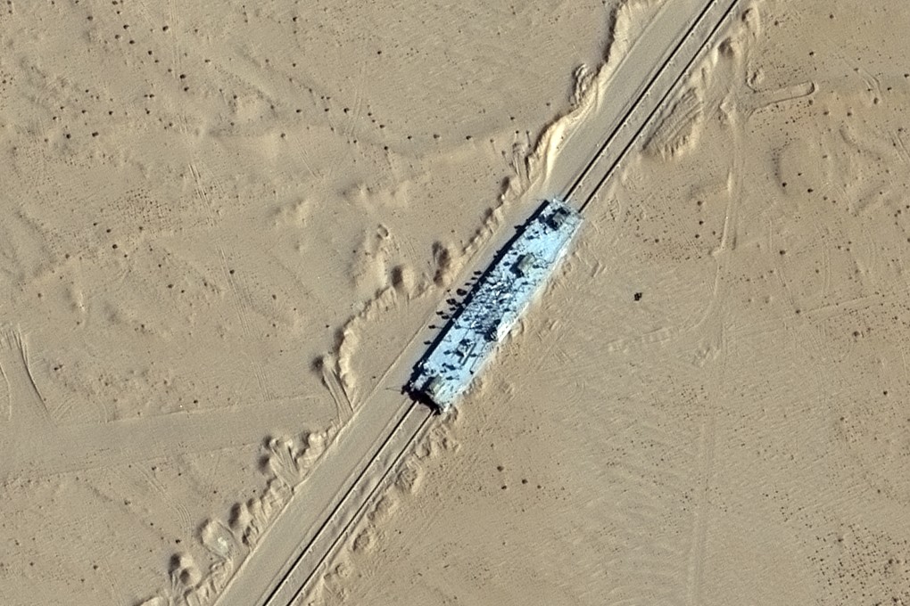 Satellite images show China has built mock-ups of US Navy ships in a desert in its far west. Photo: EPA-EFE