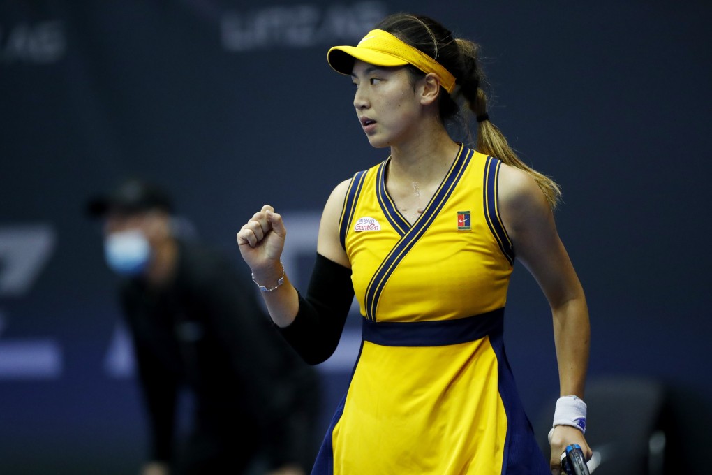 China's Wang Xinyu reacts during her round of 16 win over Britain's Emma Raducanu at the 2021 Linz Open. Photo: Reuters