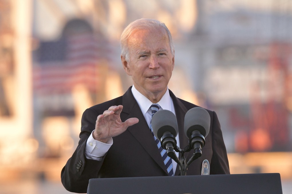 US President Joe Biden speaks at in Baltimore on Wednesday. Photo: The Baltimore Sun via TNS