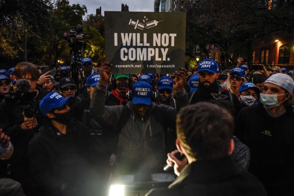 People attend an anti-vaccine protest in New York City on Saturday. Photo: Getty Images/AFP