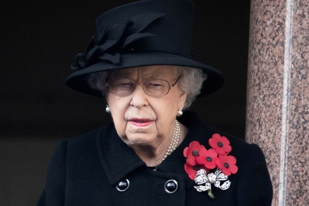 Britain’s Queen Elizabeth at the National Service of Remembrance in London on November 8, 2020. Photo: PA Wire via Reuters