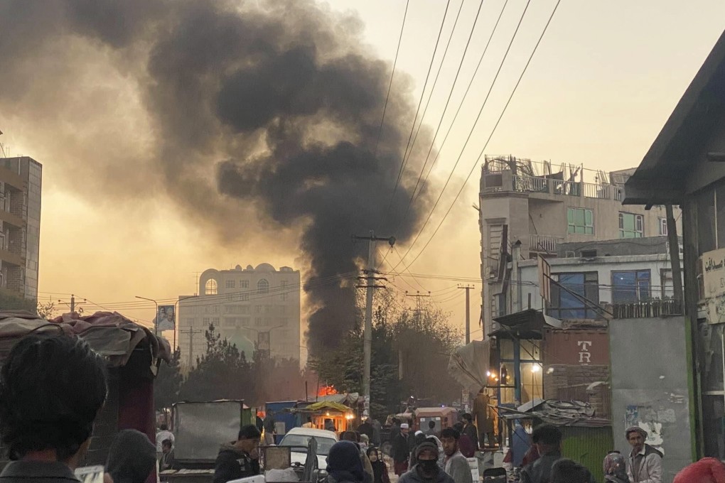 Smoke rises after an explosion in Kabul, Afghanistan on Saturday. Photo: AP