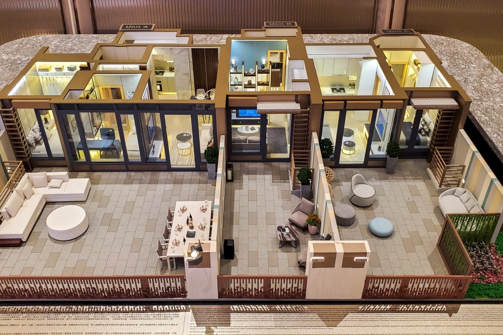 A model of a studio flat with garden (centre) at CK Asset's #Lyos housing development in Hung Shui Kiu. Photo: Edmond So