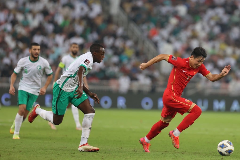 Wu Lei of China in action against Saudi Arabia in the 2022 World Cup Asian qualification. Photo: Xinhua