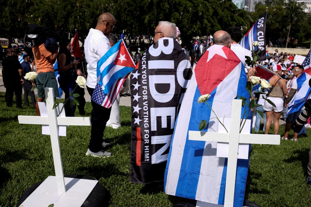 People attend a rally ahead of an opposition demonstration in Cuba in Miami, Florida, US on Sunday. Photo: Reuters