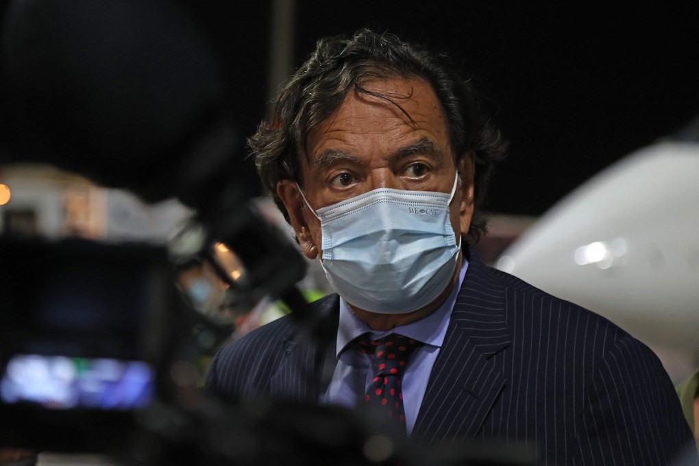 Former US diplomat Bill Richardson speaks to the media at Hamad International Airport in Qatar on Monday. Photo: AFP