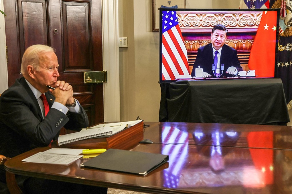 US President Joe Biden takes part in a virtual meeting with Chinese President Xi Jinping from the Roosevelt Room of the White House on November 15, 2021. Photo: Getty Images