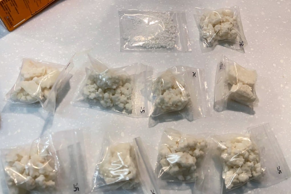 Packets of crack cocaine seized from a Yuen Long flat in an anti-narcotics operation on Tuesday. Photo: Handout