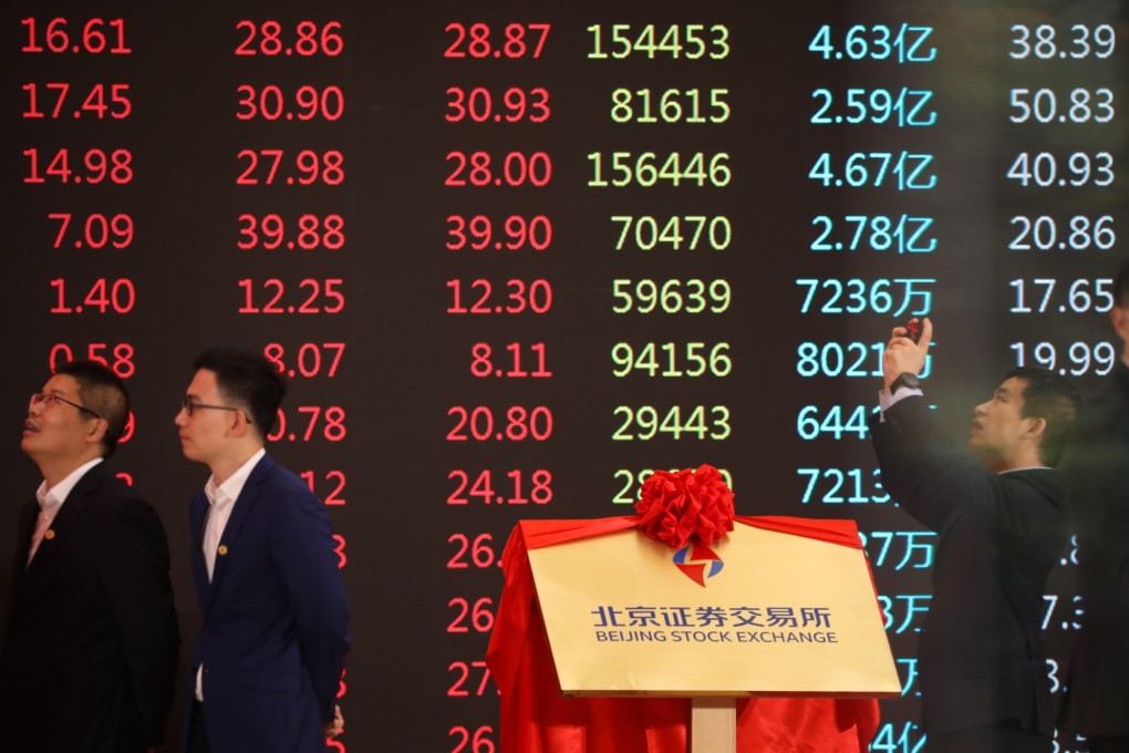 An electronic board showing the prices of some of the 81 companies that started trading on the Beijing Stock Exchange on November 15, 2021 Photo: Simon Song