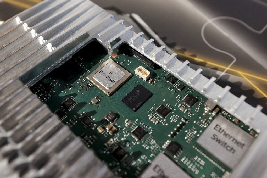 A circuit board for Continental's cloud-based car control system. The company lowered its sales and profit guidance after the chip shortage intensified in the third quarter. Photo: Bloomberg