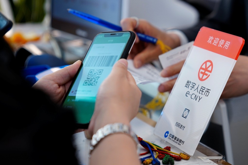 A sign indicating digital yuan, also referred to as e-CNY, is accepted at a shopping mall in Shanghai. Photo: Reuters