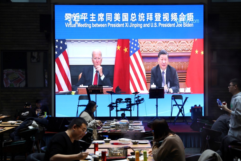 US President Joe Biden meets with China’s President Xi Jinping during a virtual summit this week. Photo: Reuters