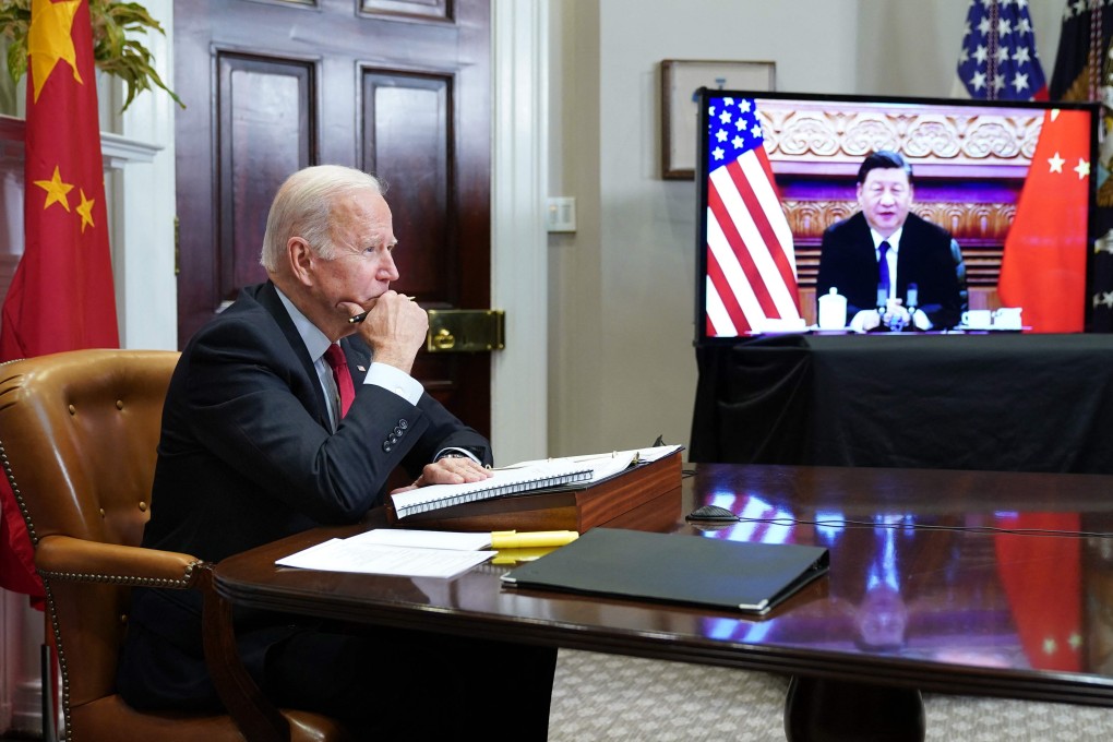 US President Joe Biden meets Chinese leader Xi Jinping during a virtual summit on Tuesday. Recent polls have painted a worrying picture for the Biden administration. Photo: AFP