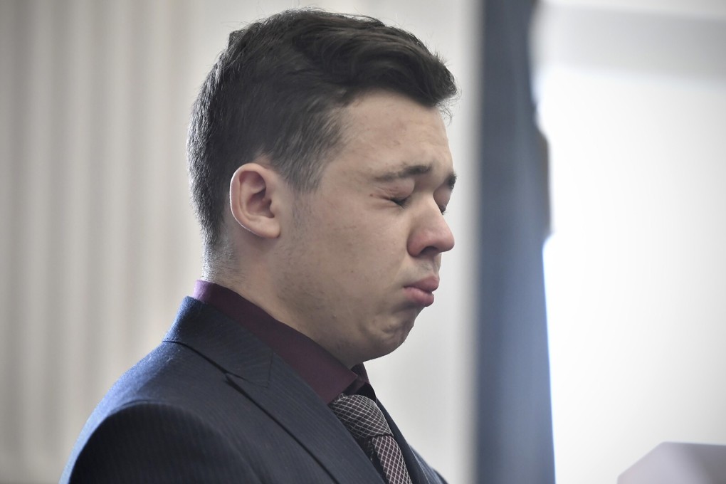 Kyle Rittenhouse closes his eyes and cries as he is found not guilty on all counts at the Kenosha County Courthouse on Friday. Photo: TNS