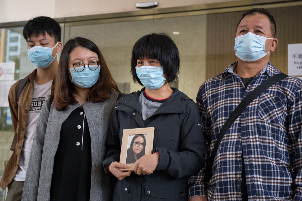 Relatives of the late university student. Suki So, speak to the media after the inquest’s ruling. Photo: Brian Wong