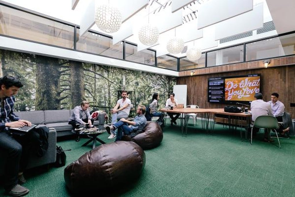 The lounge inside WeWork West Broadway, in New York City. Photo: WeWork