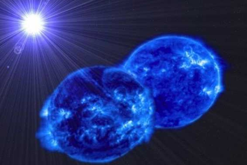 An artistic rendering of two stars approaching one another to end up merging into a supermassive star, much like what could happen with Symantec's acquisition of Blue Coat Systems. Photo: Universidad de Alicante/Javier Lorenzo