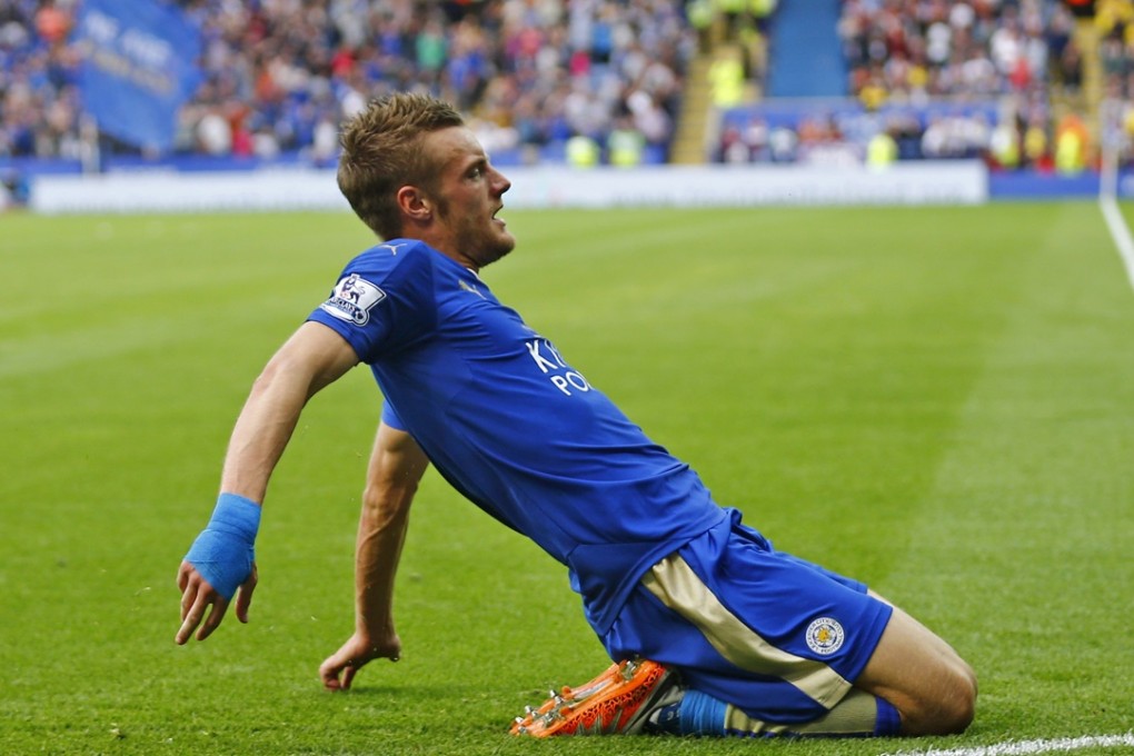 Leicester’s Jamie Vardy celebrates scoring their second goal. He will have to do it agains against Arsenal on Saturday. Photo: Reuters