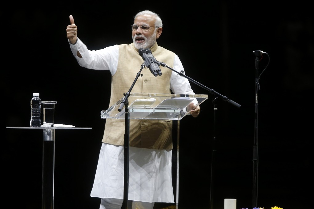 Indian Prime Minister Narendra Modi speaks at the SAP Center in San Jose. Photo: AP
