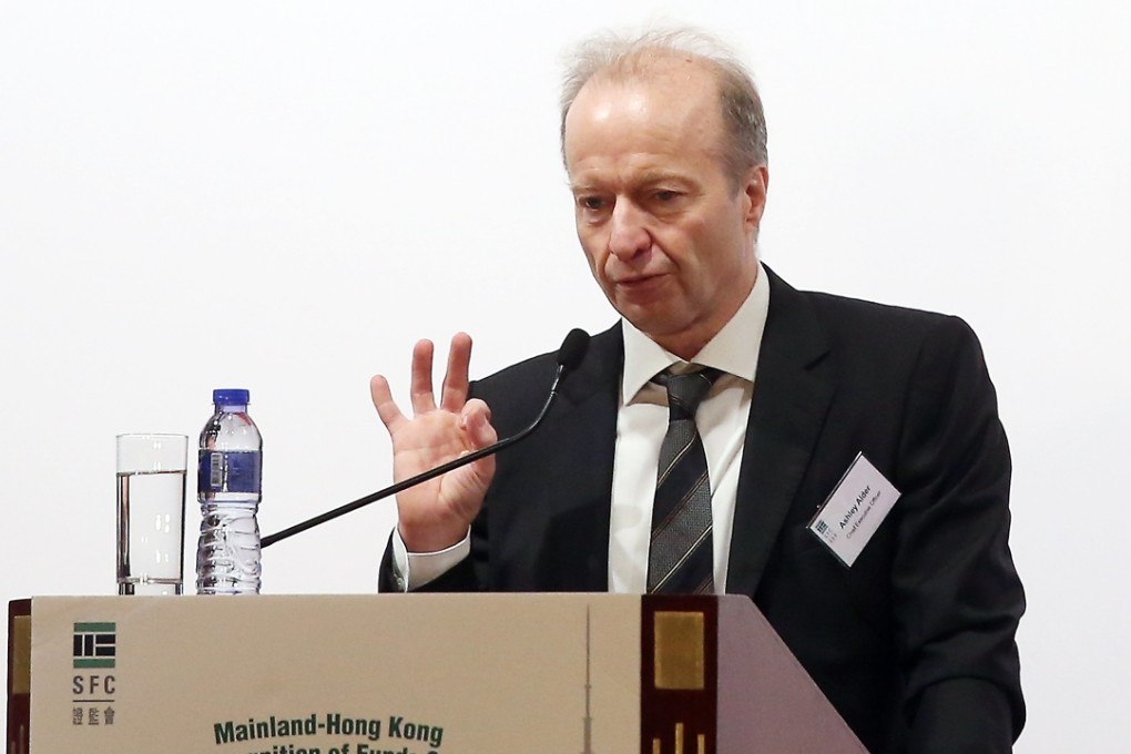 SFC chief executive Ashley Alder speaks at the Mainland Hong Kong Mutual Recognition of Funds Symposium seminar at Conrad Hotel in Hong Kong. Photo: K.Y. Cheng