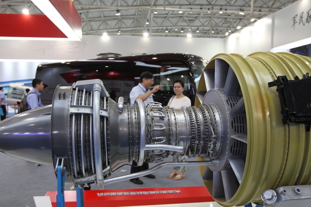 A turbofan engine made by Avic is displayed at an exhibition in Beijing. Photo: Simon Song
