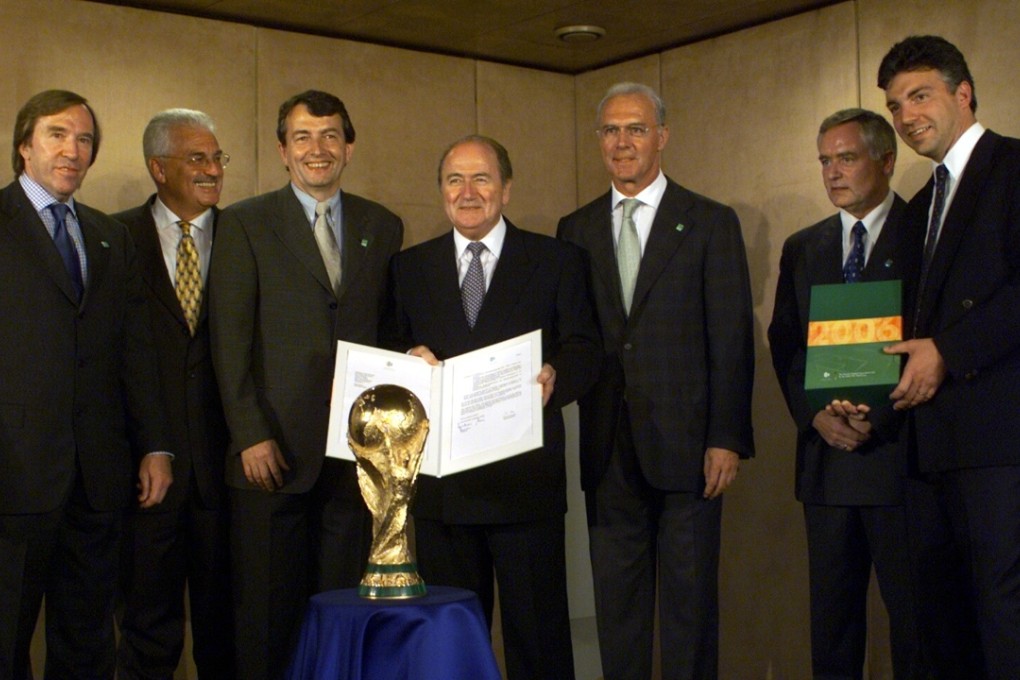 Fifa president Sepp Blatter (centre) with Fifa executives during the presentation of the 2006 Fifa World Cup bid of Germany in Zurich, Switzerland. Photo: AP