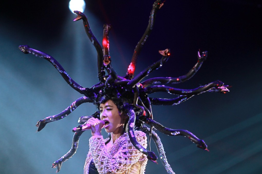 Jolin Tsai performs in Tianjin, China, last month during her "Play" world tour. Photo: Imaginechina/Splash News/Corbis
