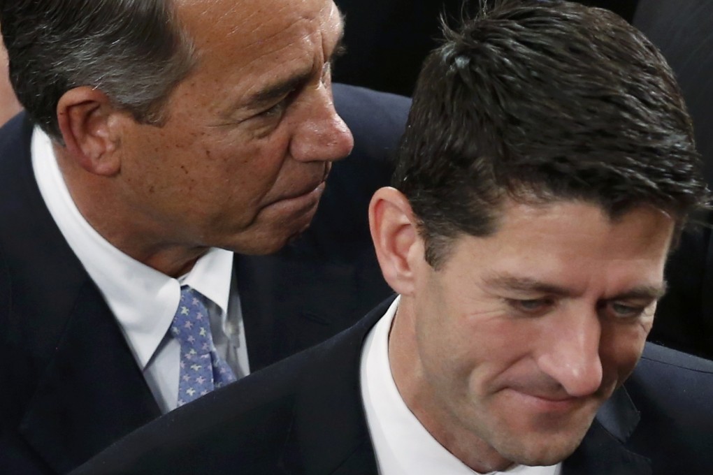 Hey, do you smell something? Outgoing House speaker John Boehner walks behind Paul Ryan prior to his election to succeed Boehner. Photo: Reuters