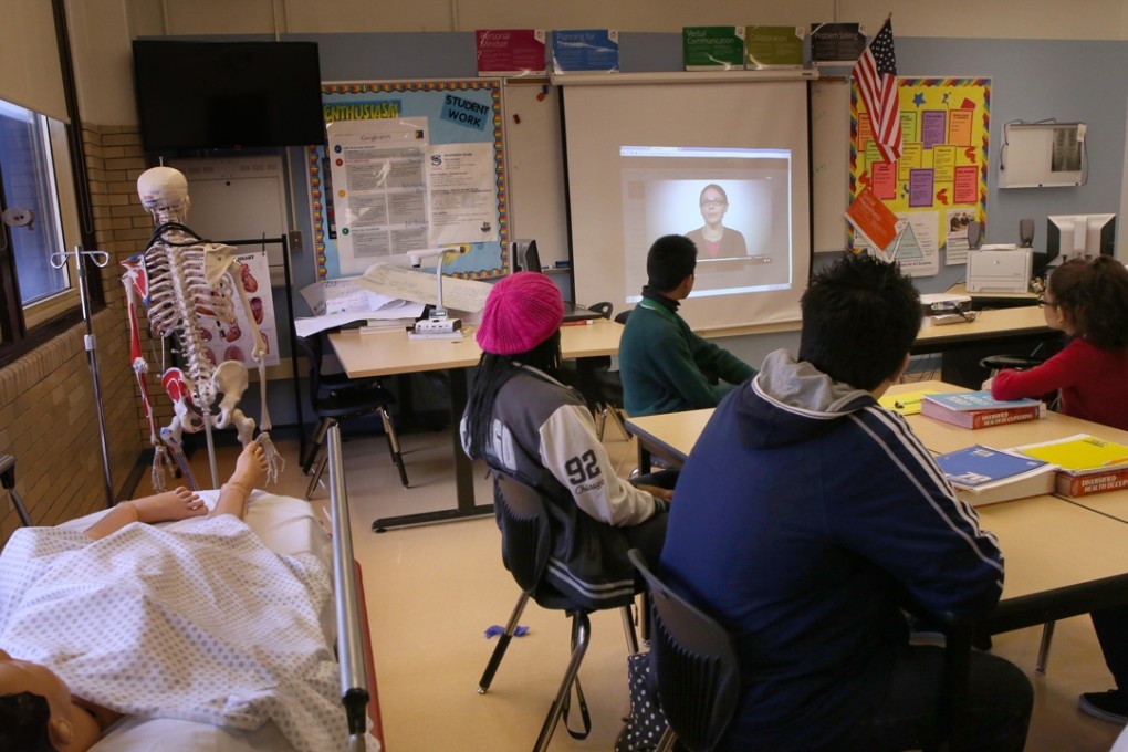 Online education is booming and NetDragon aims to be a part of it. In this file photo, a group of American high school students join a massive online open course created by a professor of obstetrics to promote a career in medicine. Photo: TNS