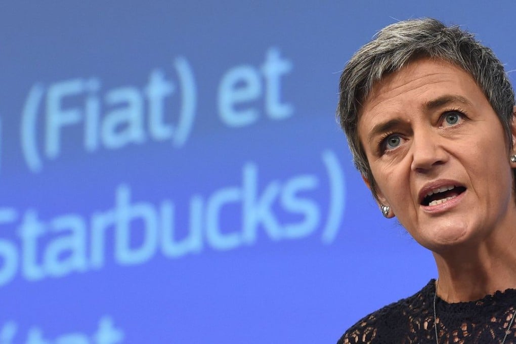 European commissioner for competition Margrethe Vestager holds a press conference on the EU decision to set out a template for recovering unpaid taxes and preventing tax avoidance by multinationals at the European Commission in Brussels last month. The European Union ordered Starbucks and Fiat to each repay up to 30 million euros in back taxes in the wake of the LuxLeaks scandal. Photo: AFP