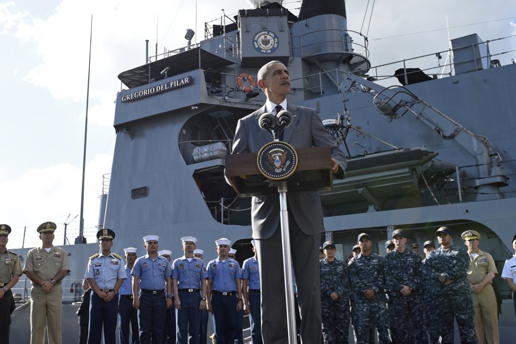 US President Barack Obama speaks to reporters after touring the BRP Gregorio del Pilar in Manila. Photo: AP