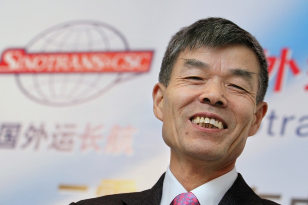 A file photo of Zhao Huxiang, chairman of Sinotrans Shipping Ltd, attending a press conference on his company’s interim results in 2013. Photo: SCMP
