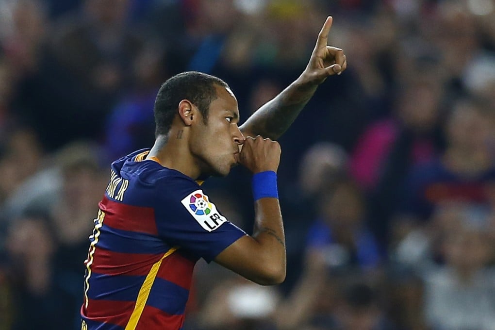 Neymar reacts after scoring against Rayo Vallecano. Photo: AP